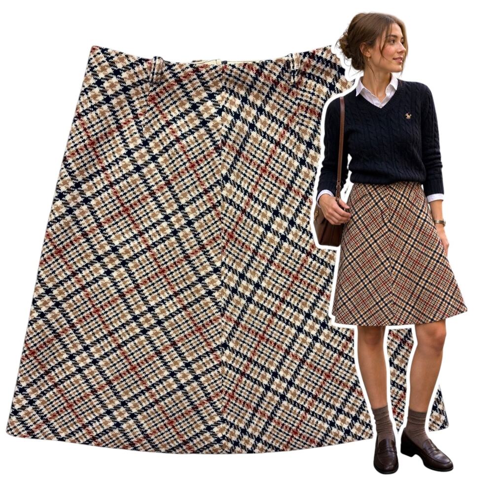 Vintage Plaid A-Line Skirt Womens Size S/M Acrylic Preppy Retro Academia Twee